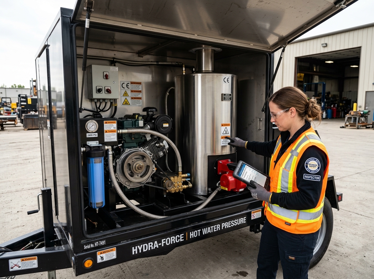 Wettelijke keuring en technische inspectie van een hogedruktrailer